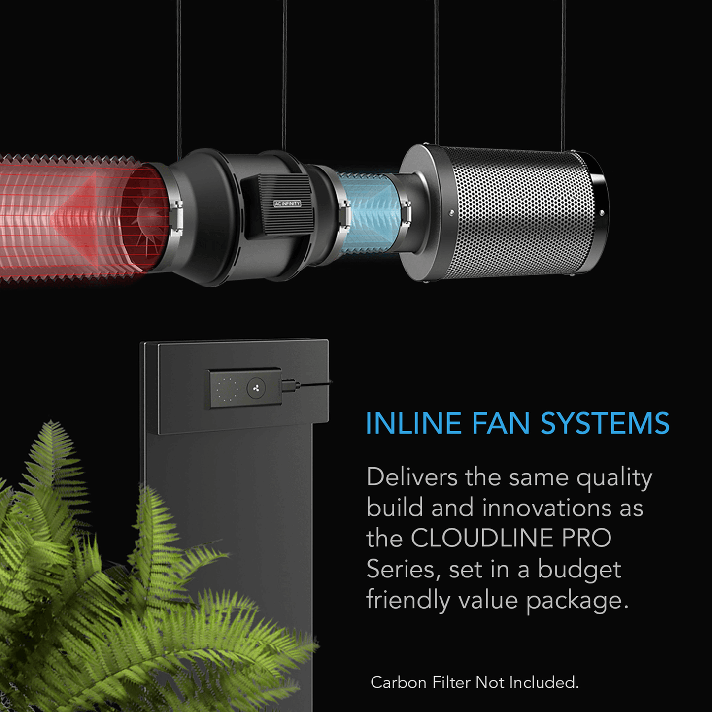 AC Infinity CLOUDLINE LITE A8, Quiet Inline Fan with Speed Controller, 8-Inch
