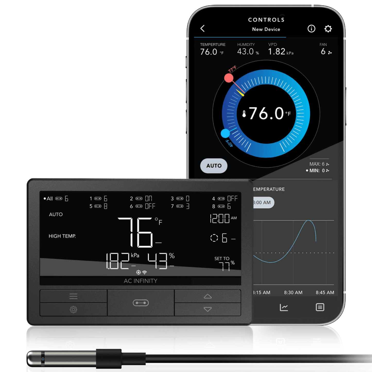 AC Infinity CONTROLLER 69 PRO+, Independent Programs for Eight Devices, Dynamic VPD, Temperature, Humidity, Scheduling, Cycles, Levels Control, Data App, Bluetooth + WiFi