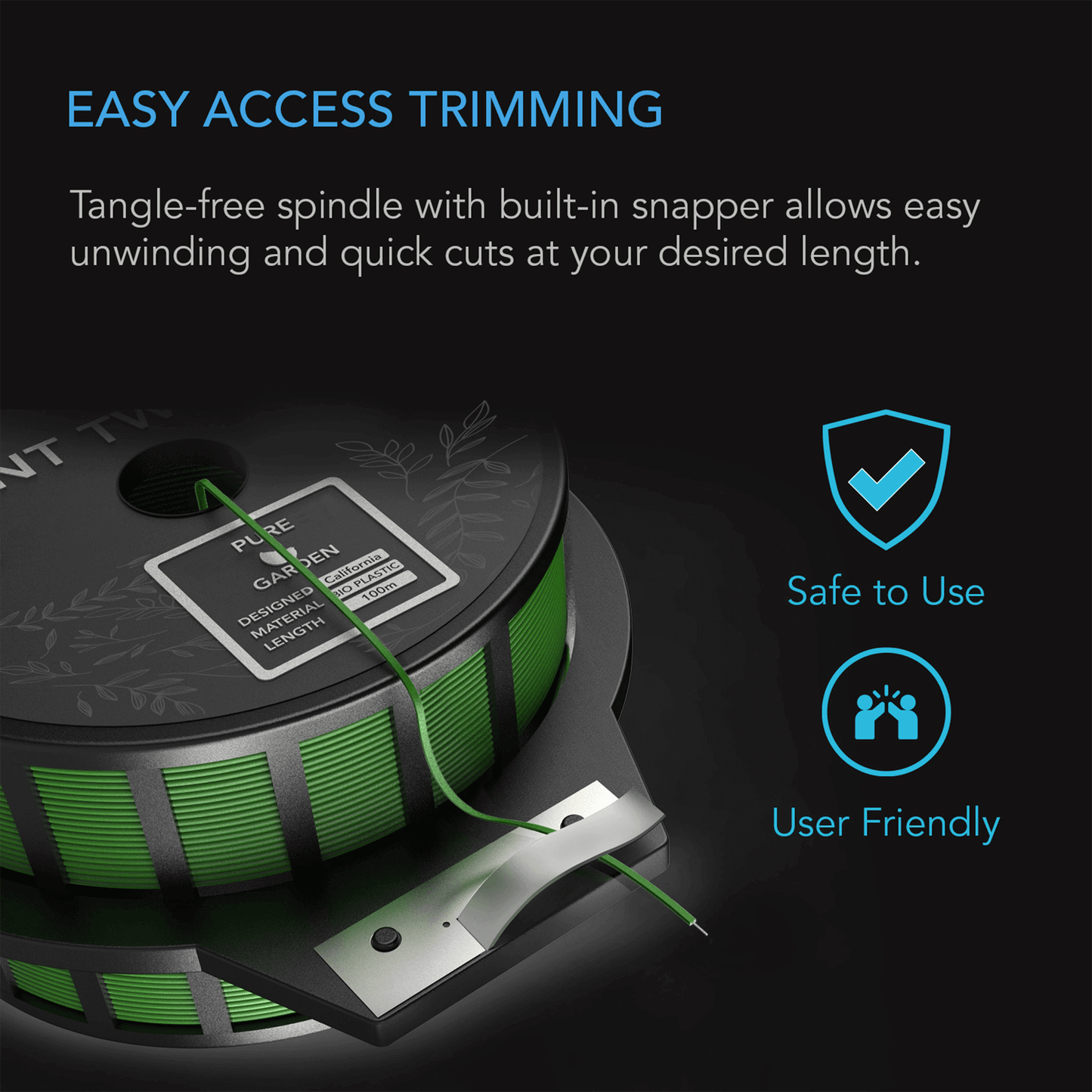 AC Infinity Green Twist Ties with Built-In Cutter, 100m