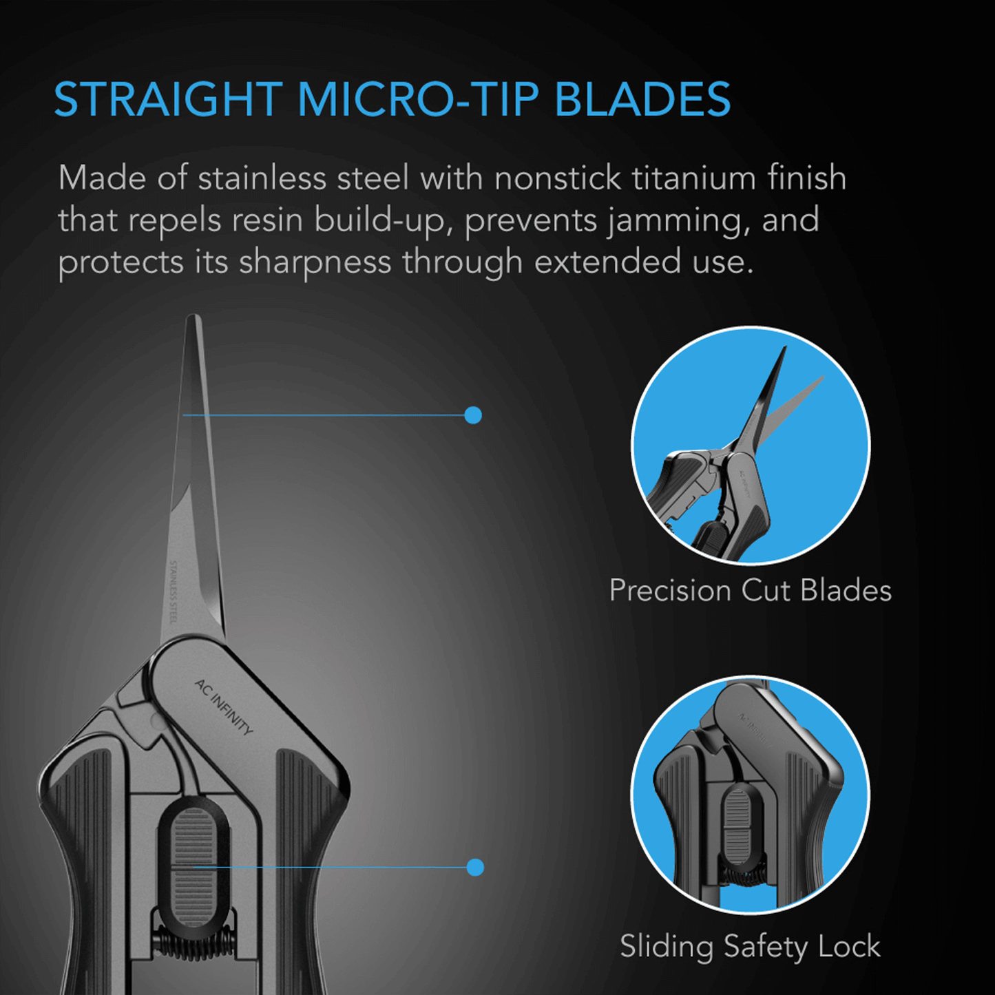 AC Infinity Stainless Steel Pruning Shear, Ergonomic Lightweight, 6.6" Straight Blades