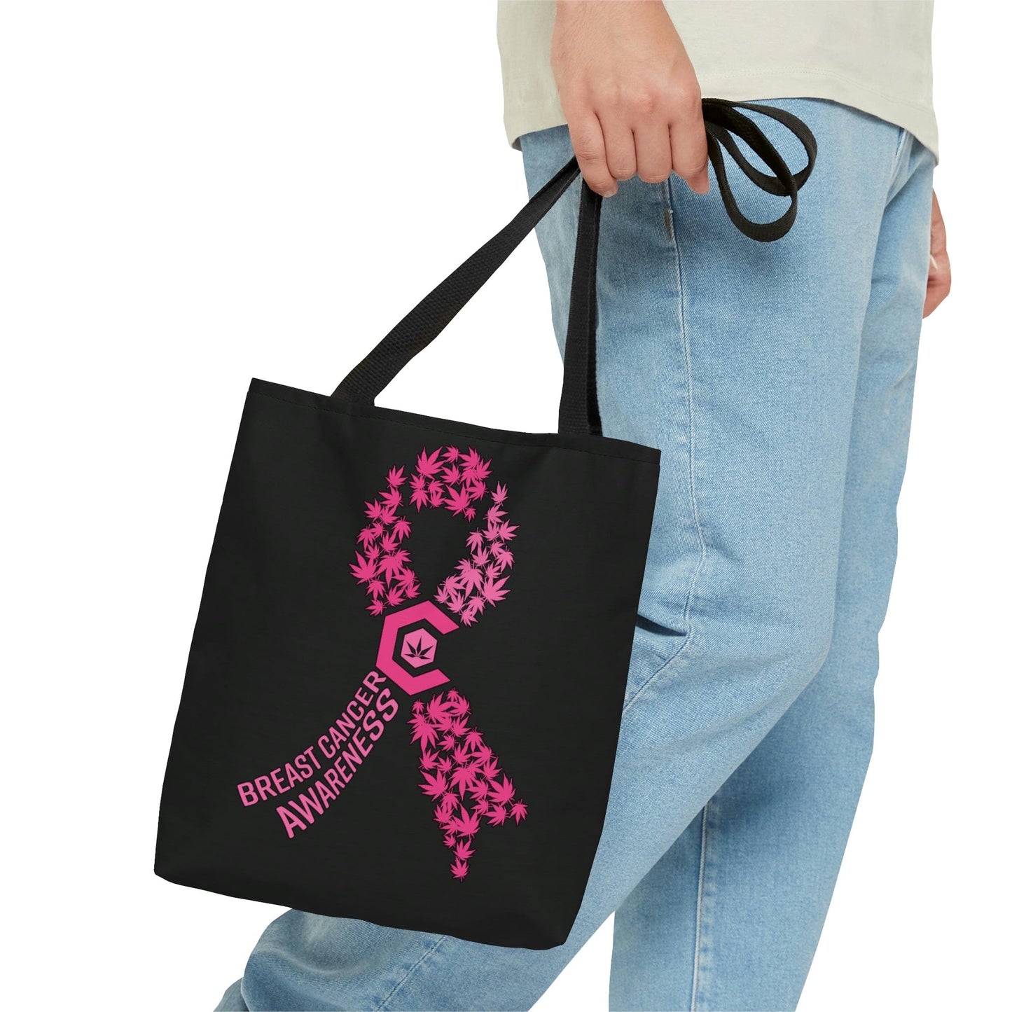 Breast Cancer Awareness Black Tote Bag