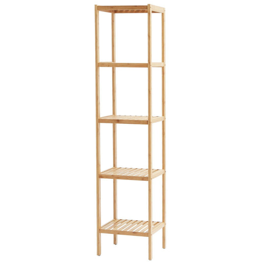 Corner Standing 5-Tier Bamboo Ladder Narrow Shelf Plant Stand