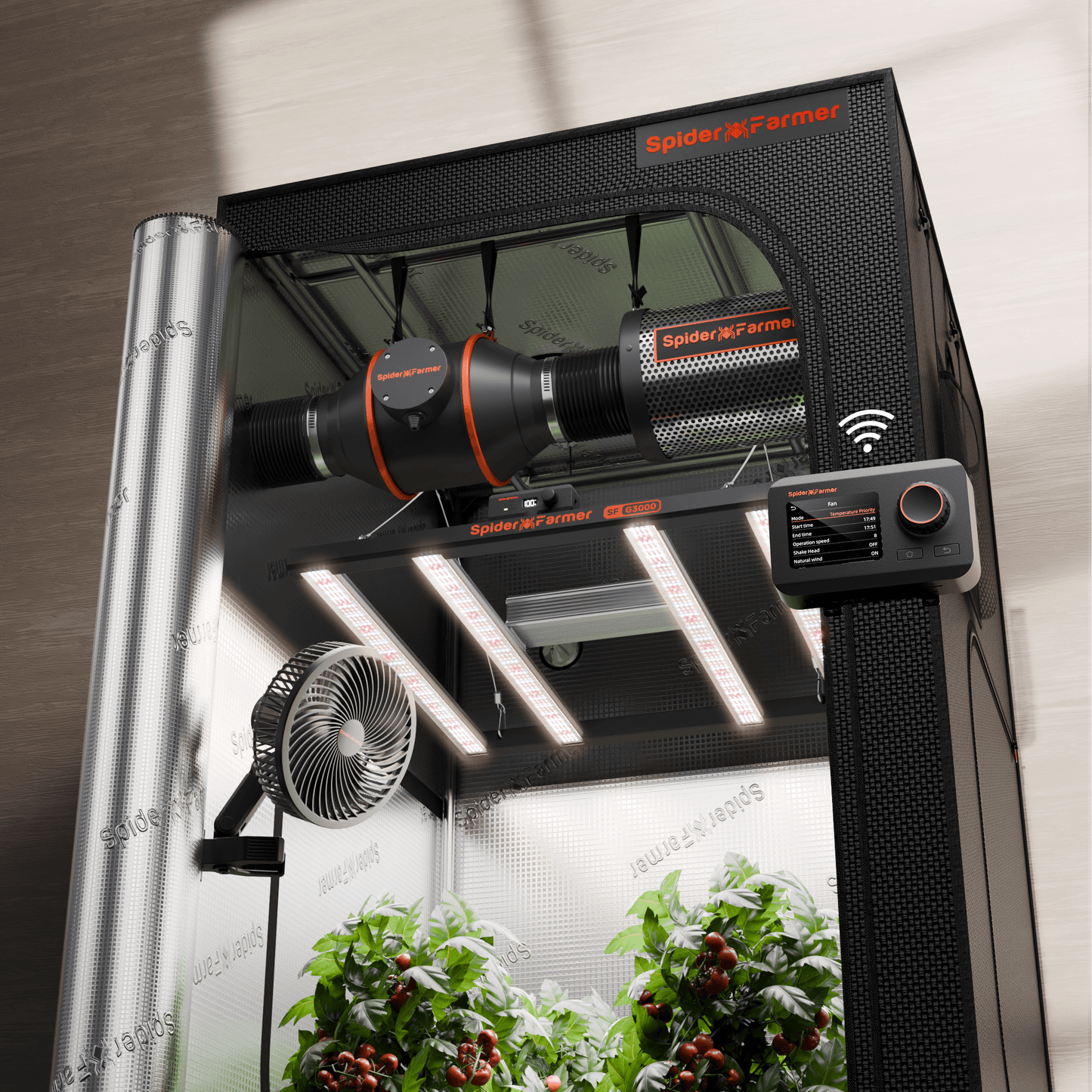 Spider Farmer G3000 LED Grow Light + 3' x 3' Grow Tent + 4" Inline Fan Combo with Temperature and Humidity Controller + 6" Clip Fan