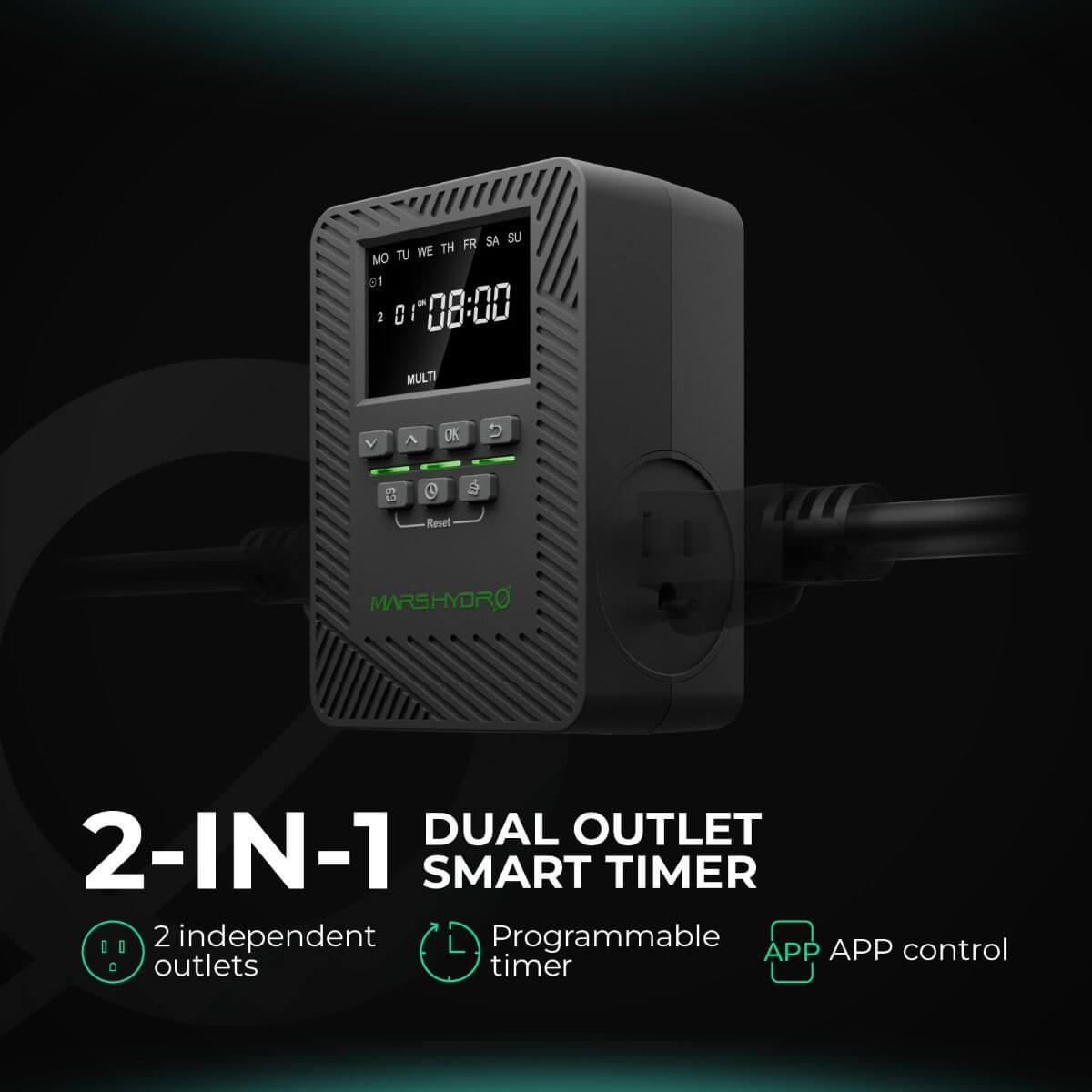 Mars Hydro iTime 2-in-1  Dual Outlet Smart Timer with App Control and Custom Scheduling