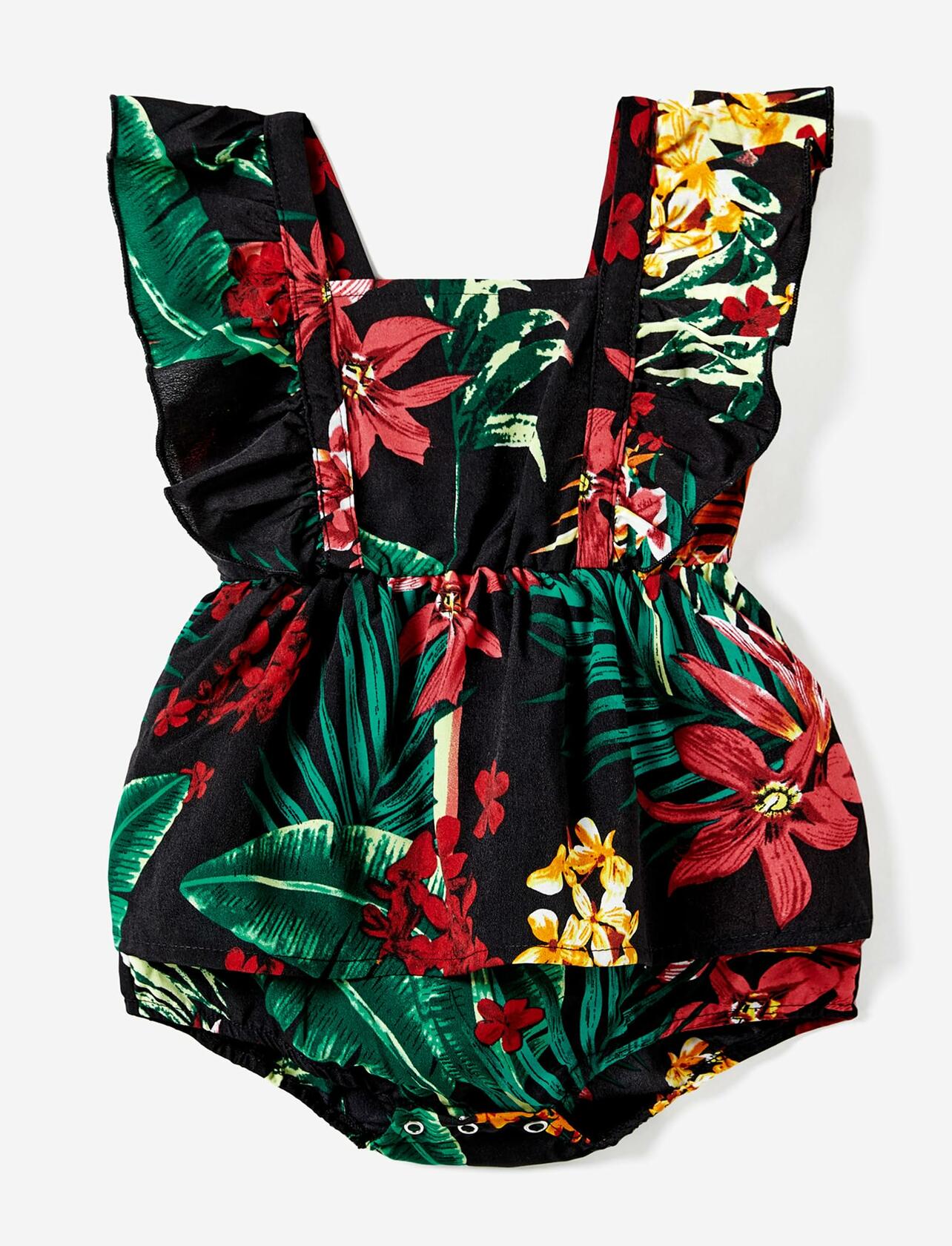 Baby Girl Tropical Floral Romper Dress Light Blue Size 3-6M