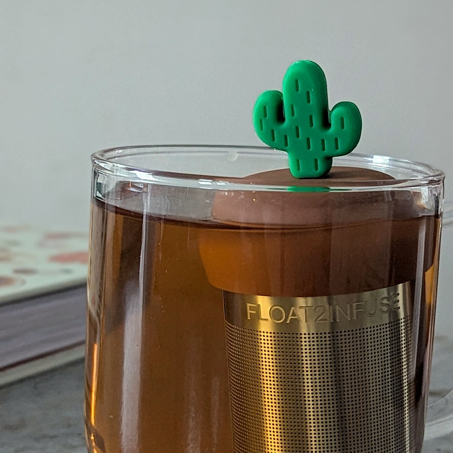 Green Saguaro Cactus Floating Tea Steeper l light brown